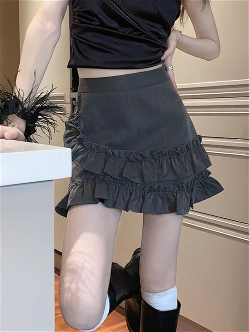 Мини-юбка женская трапециевидная с оборками и завышенной талией