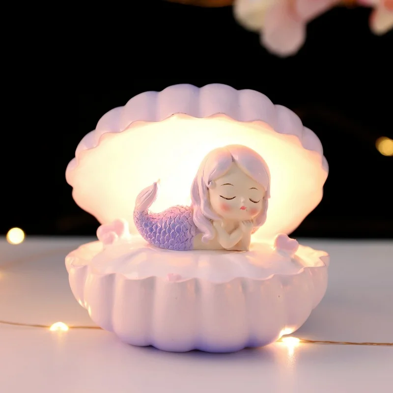 Cute Mermaid Night Light Creative Shell Girl Star Light Pink Children Student Birthday Gift Lamp For Bedroom Decoration