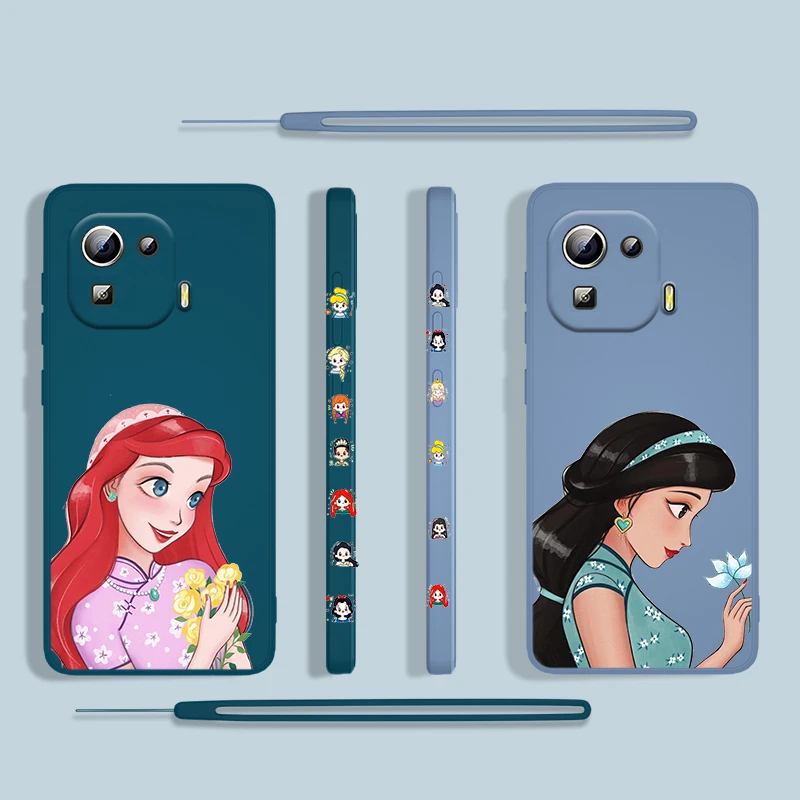 

Anime Cute Disney Princess Phone Case For Xiaomi MI 12 11i 11 11T 10 10T 10S 9 SE 4G 5G Lite Pro Ultra Liquid Left Rope Silicone