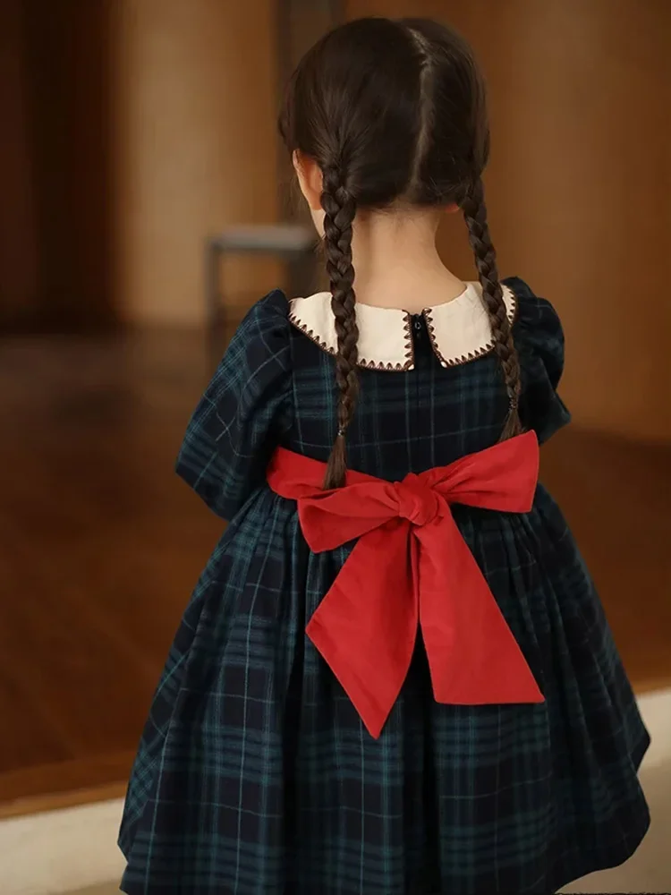 Новинка 2023 платья для девочек на праздник детские осенне-осенние клетчатые