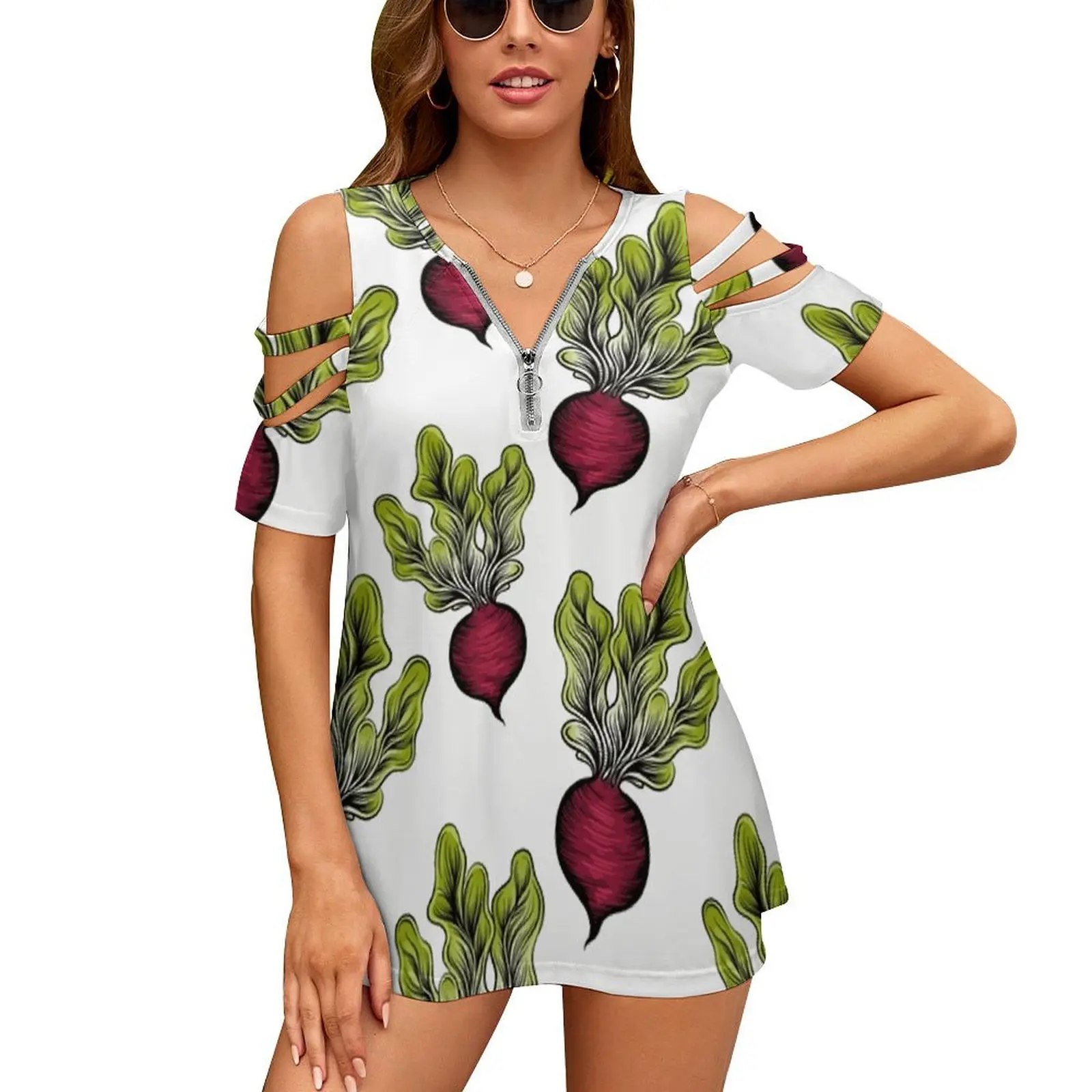 

Женская летняя футболка с цветочным принтом, V-образным вырезом