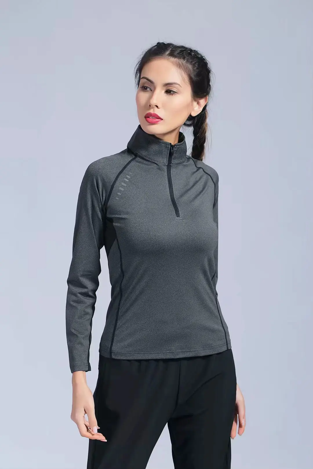Half zipper fitness clothes women's sports running training yoga clothes long-sleeved stand-up collar jacket elastic slim