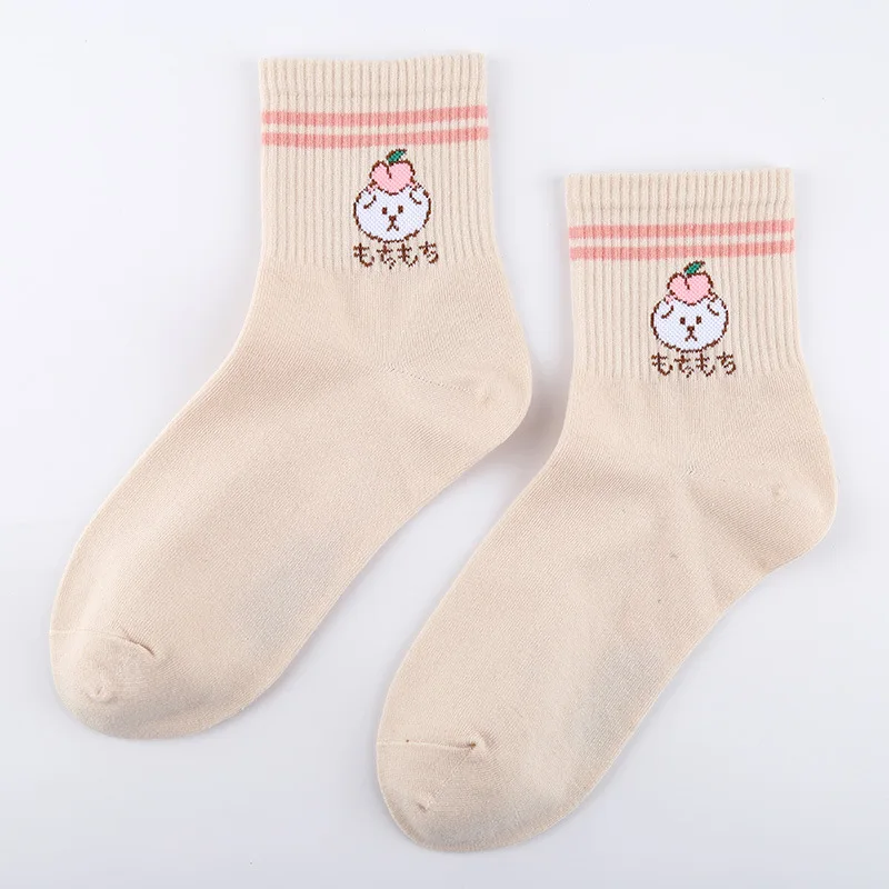 Autumn And Winter Medium Tube Casual Women's Socks, All Cotton, Cute, College Style, Sweat Absorption, Deodorization Anti-skid