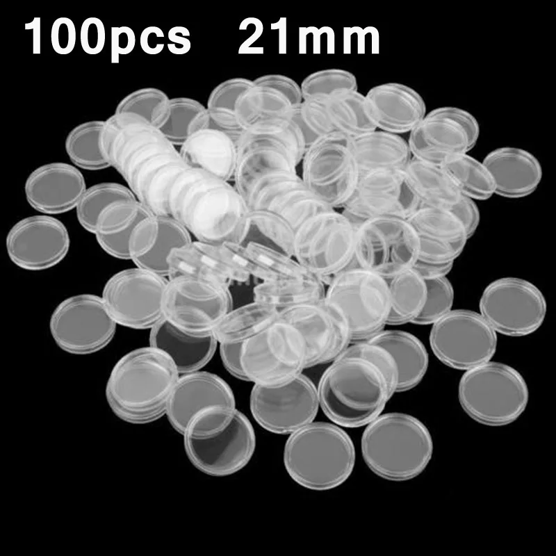 

100pcs 21mm Transparent Plastic Coin Holder Coin Collecting Box Case For Coins Storage Capsules Protection Boxes Container