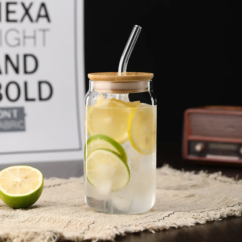 

Glass straw cup with lid, high borosilicate heat-resistant glass cup, high-looking milk tea, coffee, cola cup