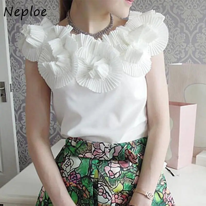 Neploe плиссированная блузка с разрезным вырезом и стереодизайном корейская летняя