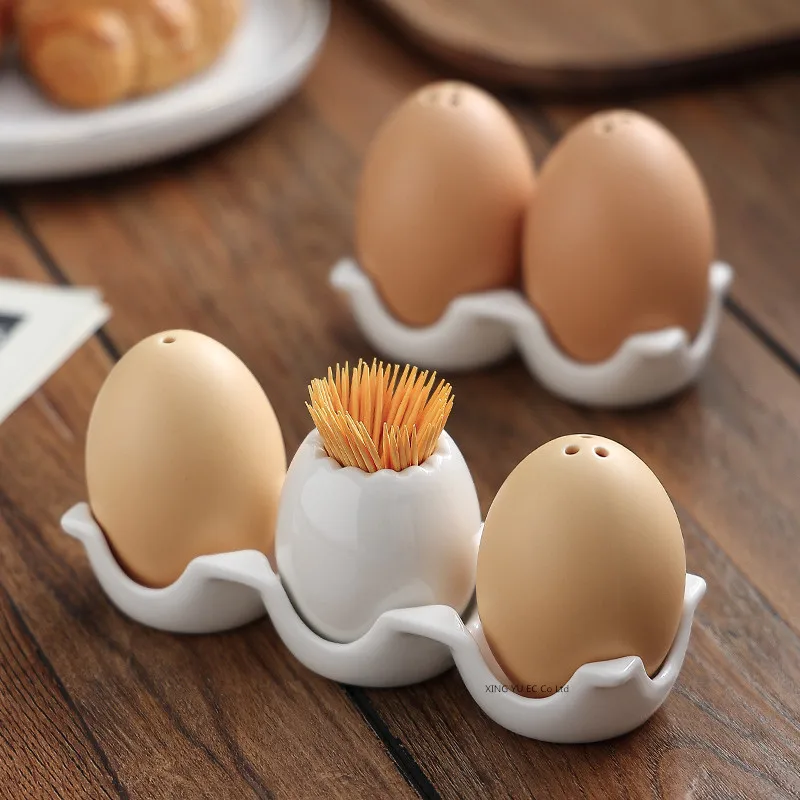

Creative Egg Tray Seasoning Bottle Ceramic Egg-shaped Salt Seasoning Box Toothpick Box Kitchen Jar Set Dining Table Decoration