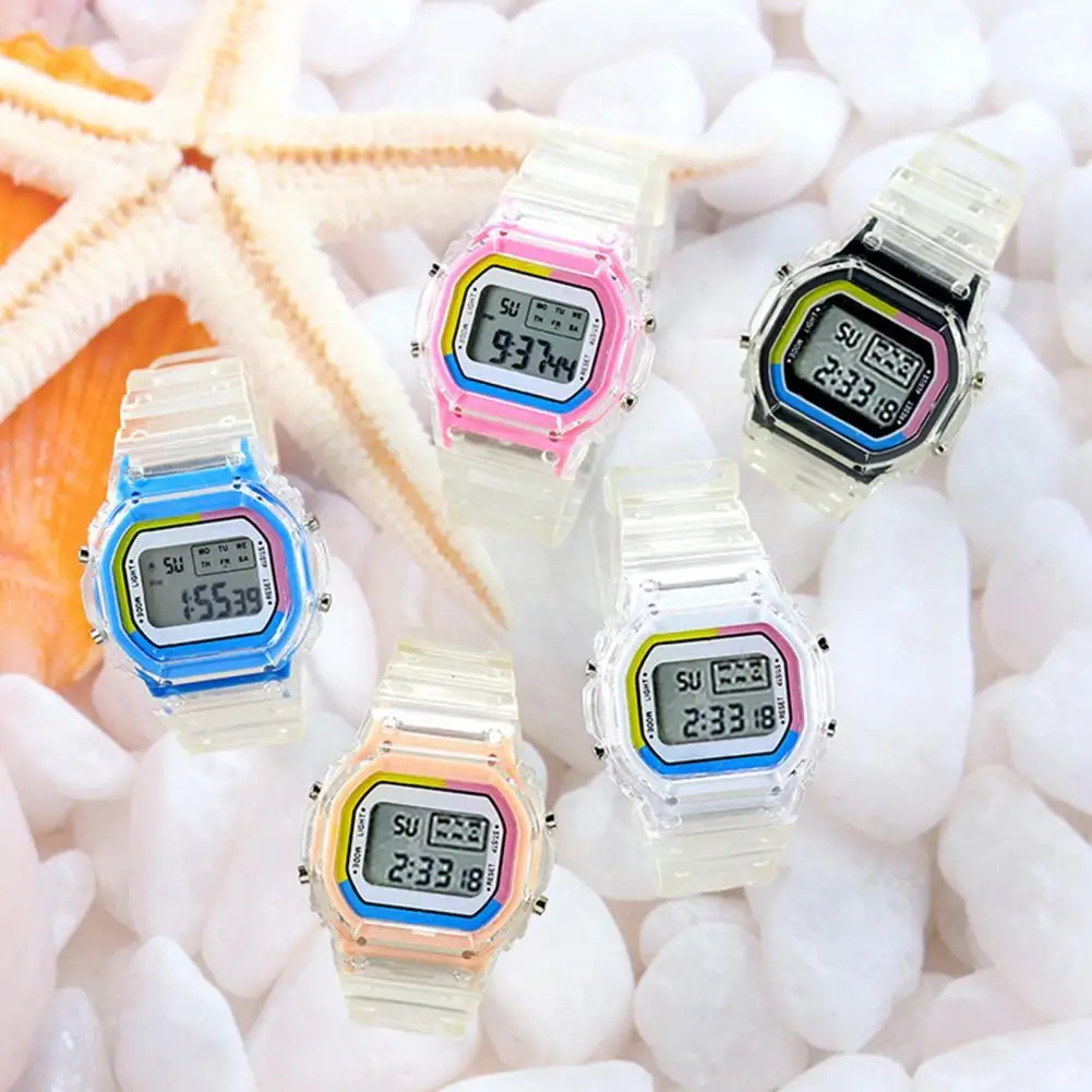 

Electronic Watch Luminous Life Waterproof Square Rainbow Children Sports LCD Digital Wrist Watch for Outdoor
