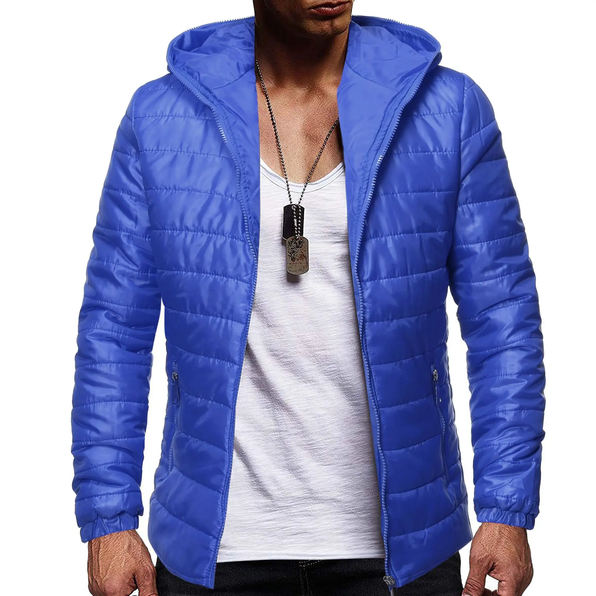 Men Parkas Autumn Winter Hooded Cotton Padded Clothes Mens Solid Color Casual Jacket Men  Zipper Cardigan Outwear Tops