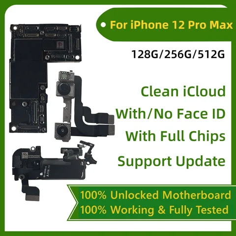 100% рабочая разблокированная чистая iCloud для iphone 12 Pro max, материнская плата с поддержкой Face ID, обновление для iphone 12 mini, материнская плата