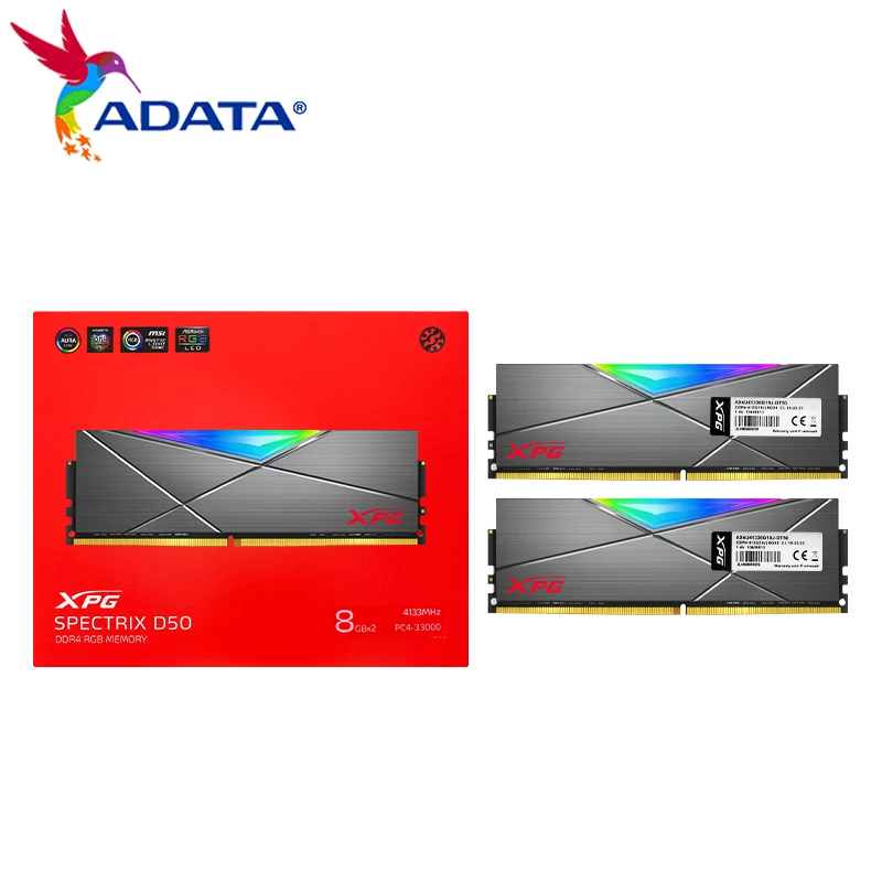 

ADATA XPG SPECTRIX D50 DDR4 RGB модуль памяти 2x8 ГБ 4133 МГц U-DIMM Grey, высокая скорость для настольных ПК PC4-33000 RAM