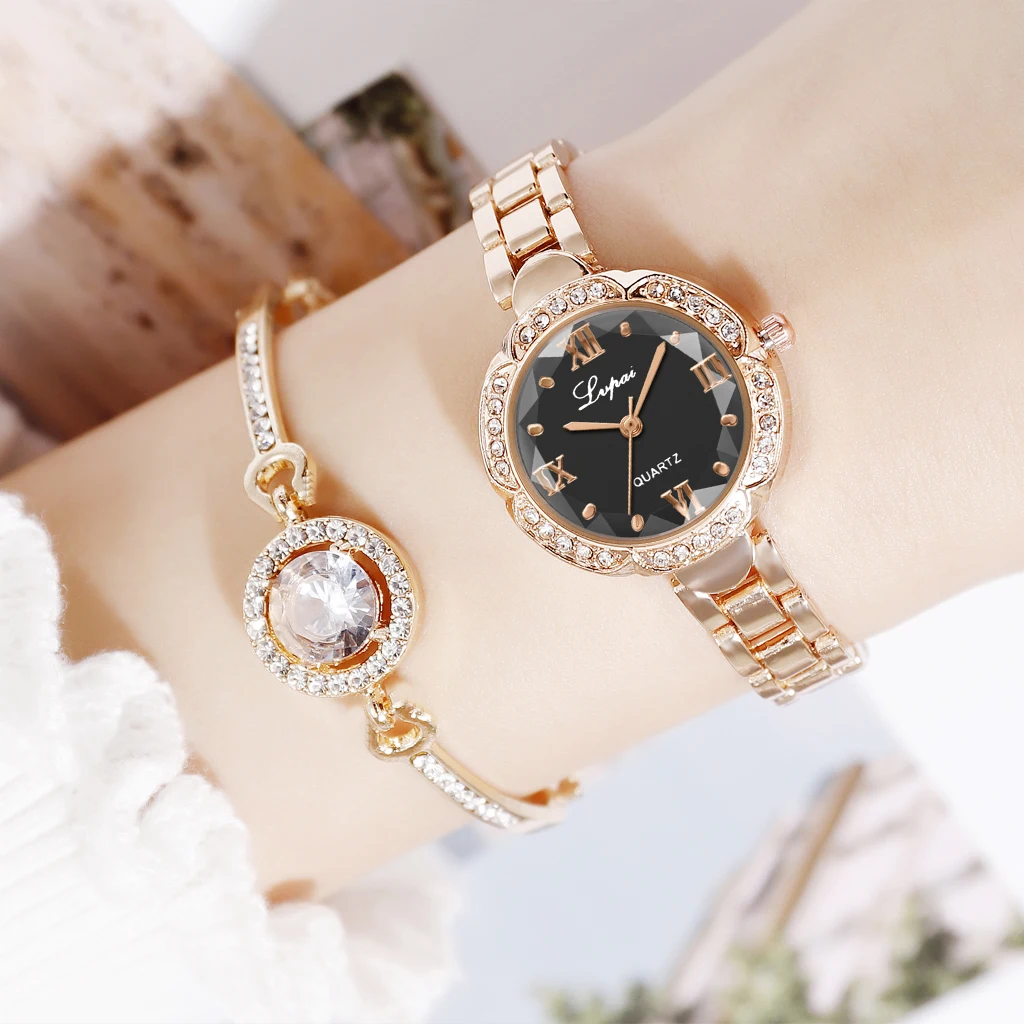 

Lvpai Top Brand 2pc/set Luxury Watches Ladies Beautiful Roman Numerals Watch Set Bracelet Dress Wristwatch Female Clock Montre