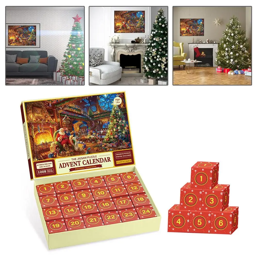 

Календарь на Новый год 2023, Рождественская головоломка для детей и взрослых, календарь с обратным отсчетом 24 дня для мальчиков и девочек, пазл из 1008 элементов L5o2