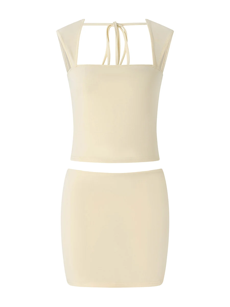 

Женский комплект из 2 предметов, облегающая Базовая мини-юбка без рукавов, облегающий кроп-топ, короткое платье, летняя уличная одежда