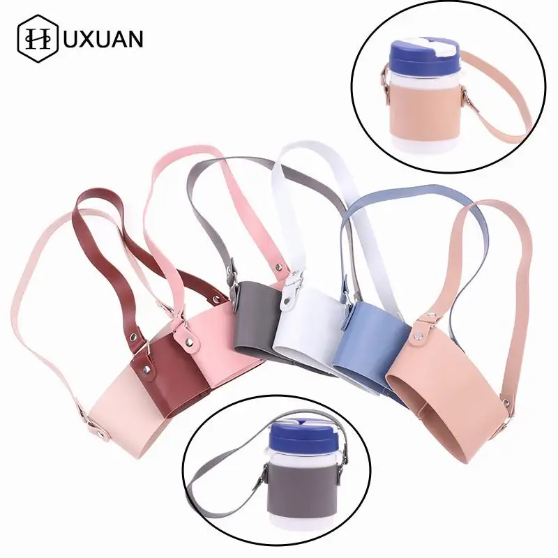 

830ml Chain Portable Coffee Cup Holder Hanging Portable Cup Paper Cup Leather Case Milk Tea Beverage Cup Bag