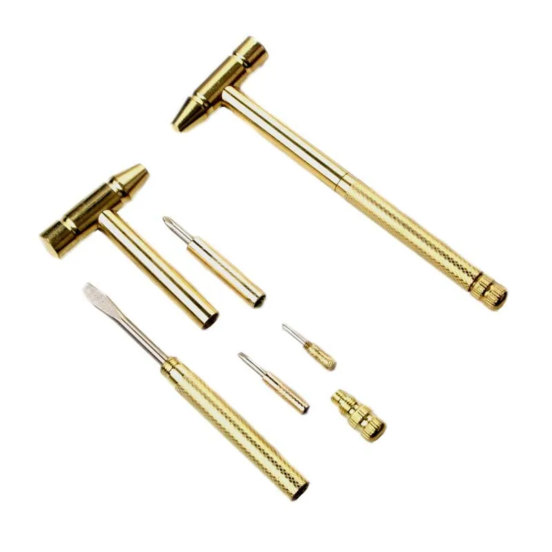 

New 6 in 1 Micro Mini Multifunction Multi Brass Hammer 3 kinds Screwdriver Bits Pocket DIY Tools small round hammer 5 in 1