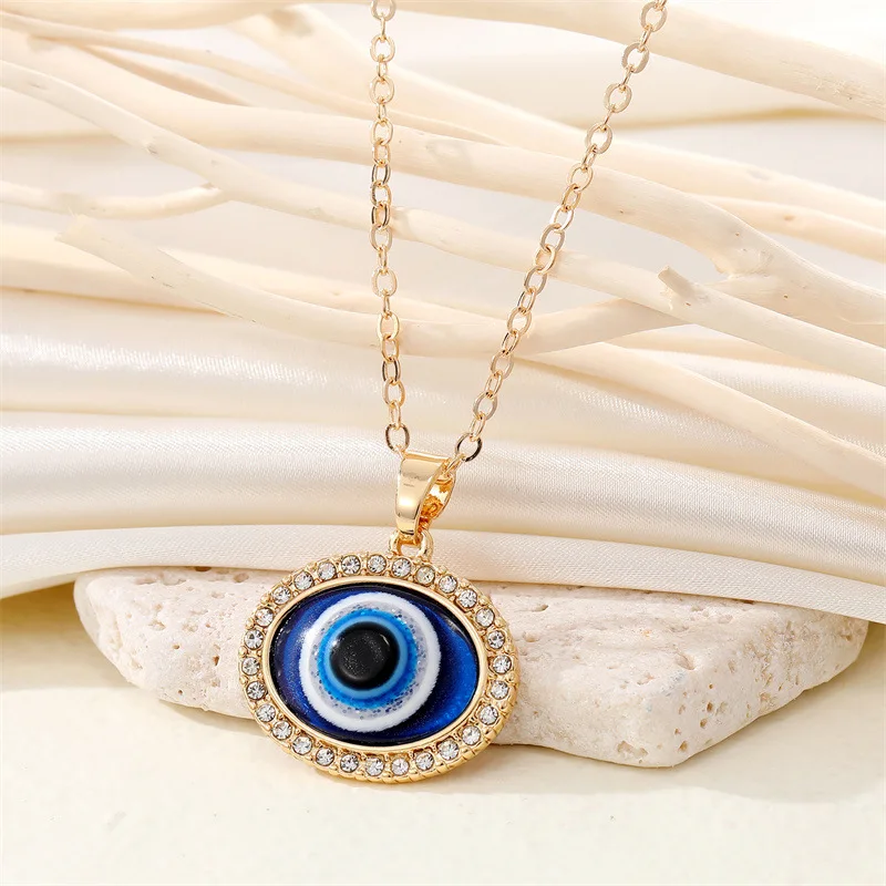 

Bling Zircon Oval Evil Eye Necklace For Women Gift New Turkey Blue Eye Pendant Sweater Chain Choker Party Wedding Jewelry AN42