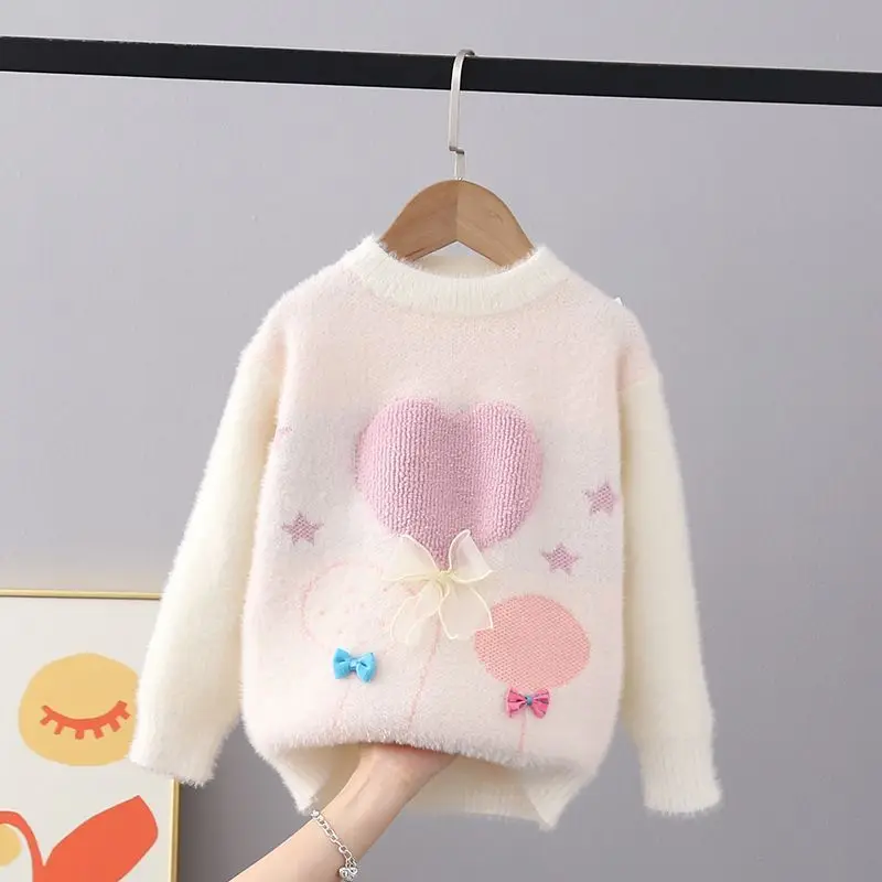 Chic New Autumn Winter Thick Pullover Sweaters Girls Knit Lace Butterfly-knot Sweaters Children Clothing Girls Sweater FY11292 images - 6