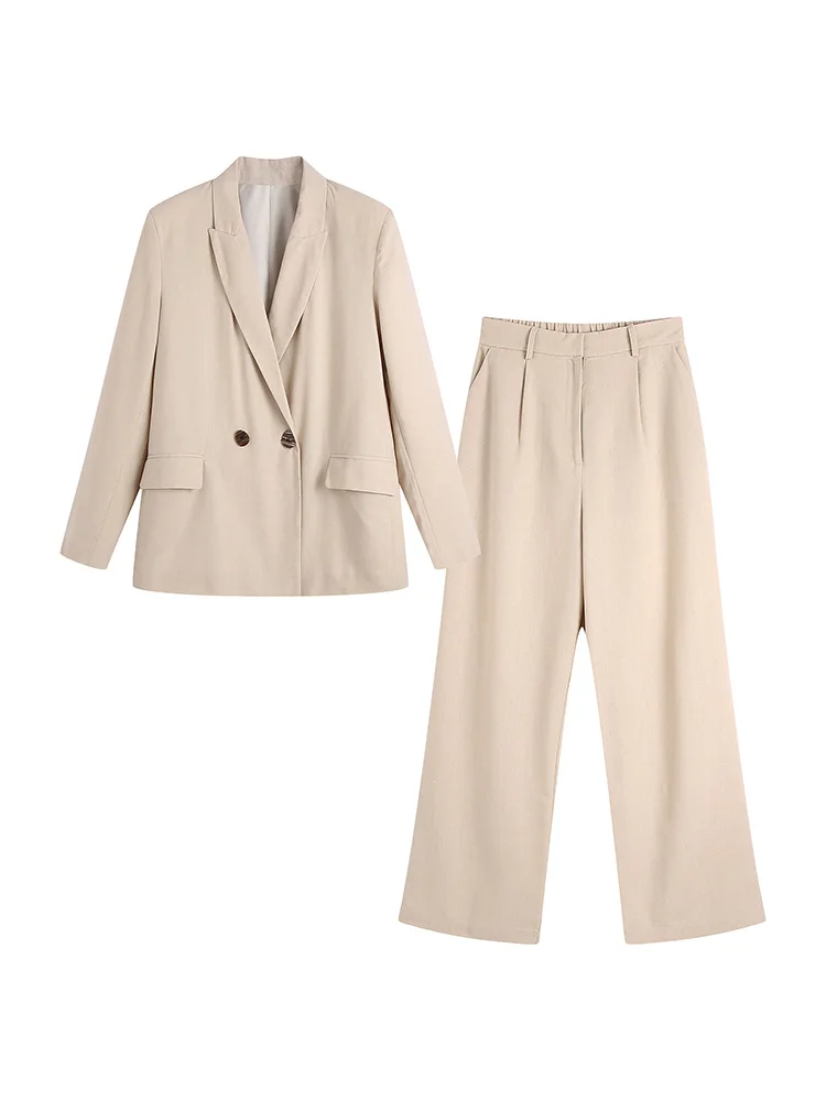 

Two Piece Sets Womens Outfits 2022 Double Breasted Blazer And Trousers Faux Linen Co Ord Set Elegant Office Lady Suits For Women