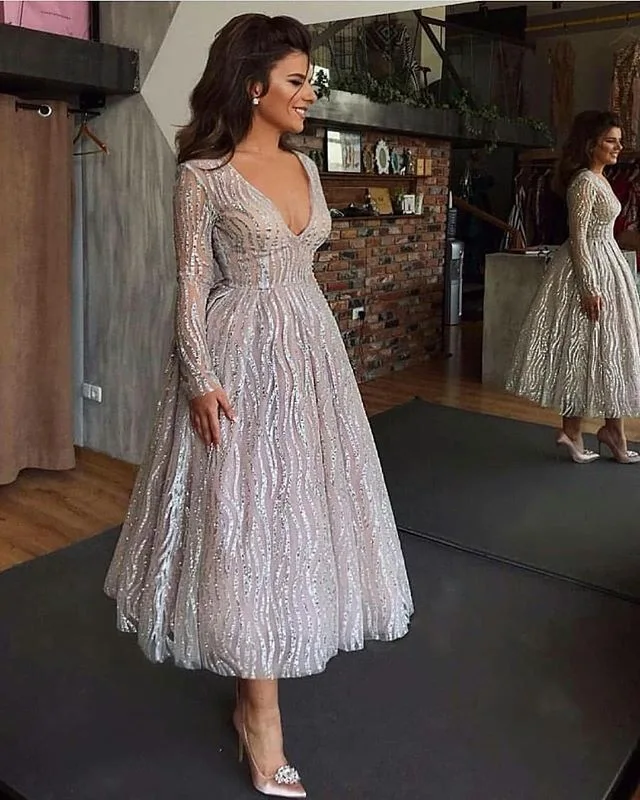 

2022 New Sexy Deep V Long Sleeve Perspective Wedding Dress