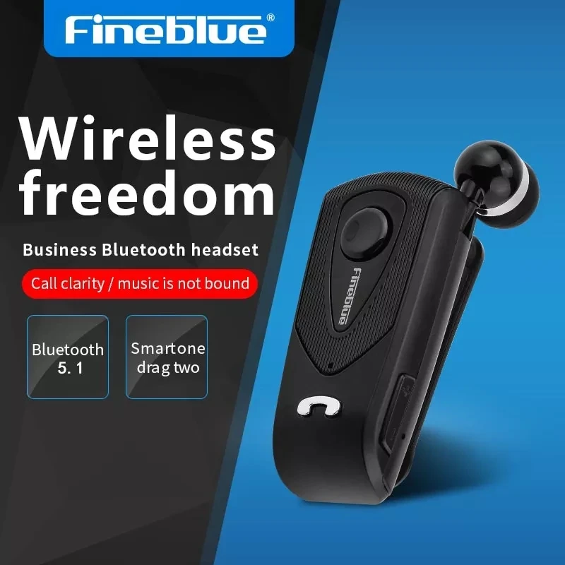 

Fineblue F930 Wireless Retractable Portable Mini Bluetooth Headset Calls Remind Vibration Wear Clip on Earphone with cable F920