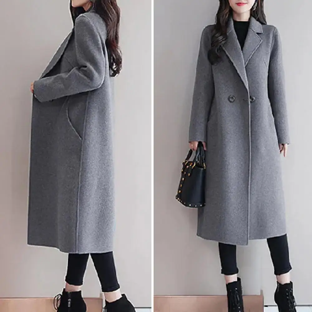 

Осенне-зимнее шерстяное пальто, стильный женский кардиган средней длины с длинным рукавом, двумя карманами на пуговицах, Осень-зима