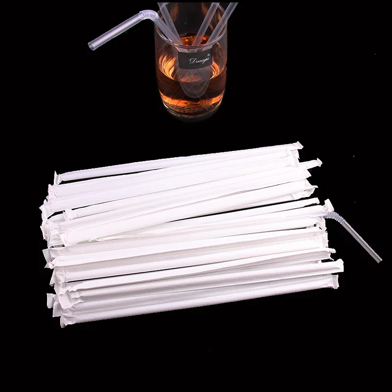 100Pcs Disposable Plastic Straws Individual Packaging Milk Juice Drinking Straw Transparent Bendable Wedding Party Supply |