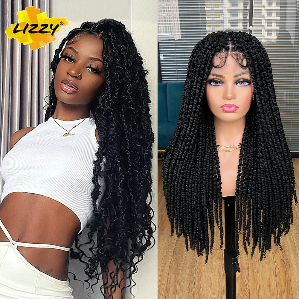 Passion Twist Crochet Hair Full Lace Braided Wigs For Black Women Synthetic Soft Water Wave Pre Looped Crochet Braiding Hair Wig
