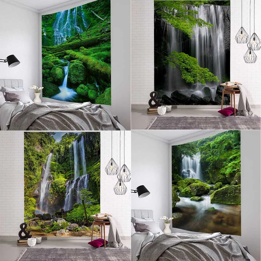 

Гобелен на заказ, настенный богемный Настенный декор с изображением леса, водопада, пейзажа, для гостиной, спальни