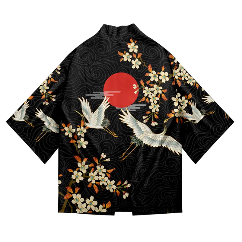 

3 to 14 Years Kids Kimono Shirt Haori Yukata Crane 3D Printing Cosplay Girls Boys Streetwear samurai Kimonos Children Clothes