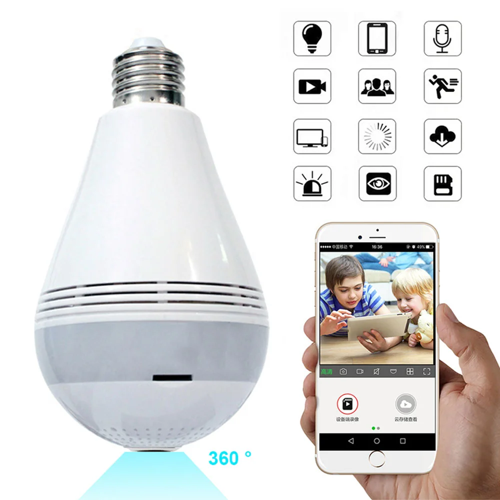 

LED Camera HD 360 Degree Panoramic IP Camera Home Indoor Security Led Light Bulb Wifi Camera Baby Monitor
