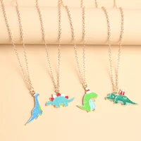 cute cartoon animal christmas hat pendant necklace alloy crocodile dinosaur fashion jewelry ladies children jewelry gift