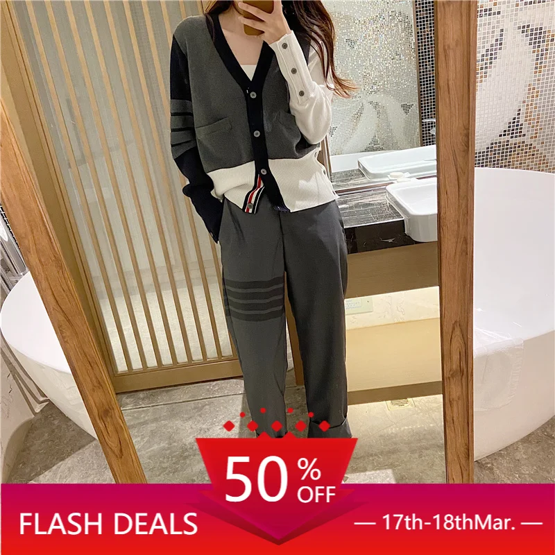 tb casual suit trousers women's spring and summer tide brand four-bar slim pencil pants business gray straight nine-point pants