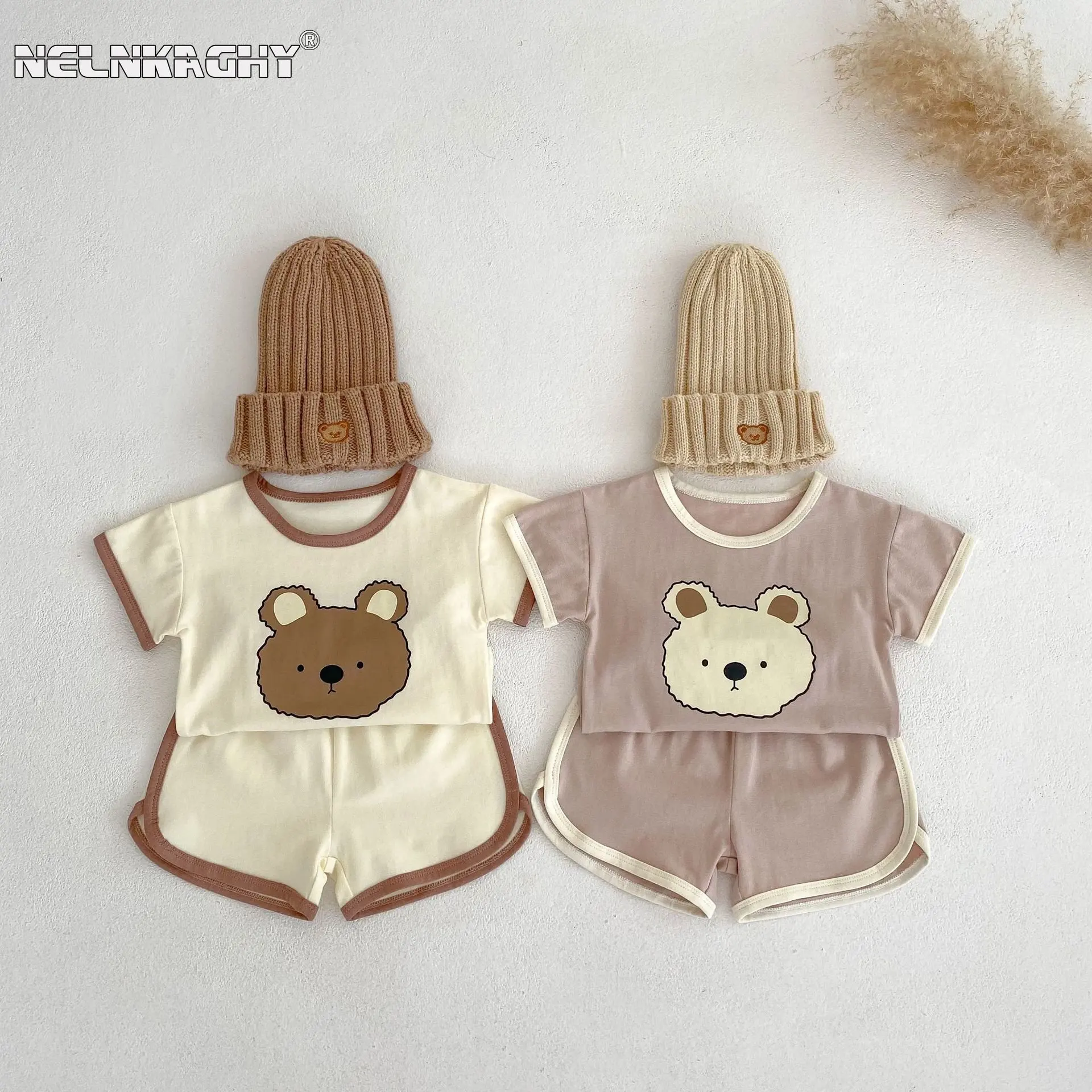

New In Summer Kids Baby Girls Boys Short Sleeve Bear Print Top T-shirts+shorts Toddler Infant Cotton Clothing Set 2pcs