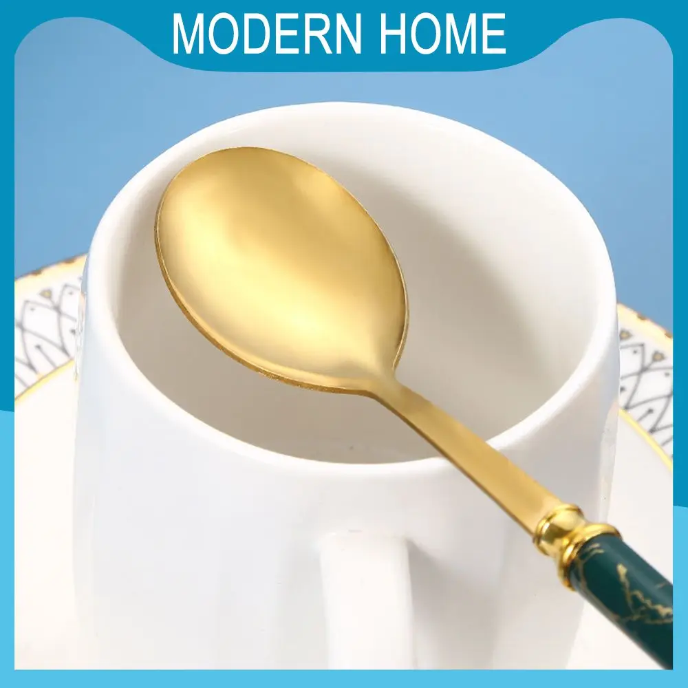 

Mirror Polishing Coffee Spoon Eco-friendly European-style Soup Spoon Stainless Steel Imitation Ceramic Handle Spoon For Gift