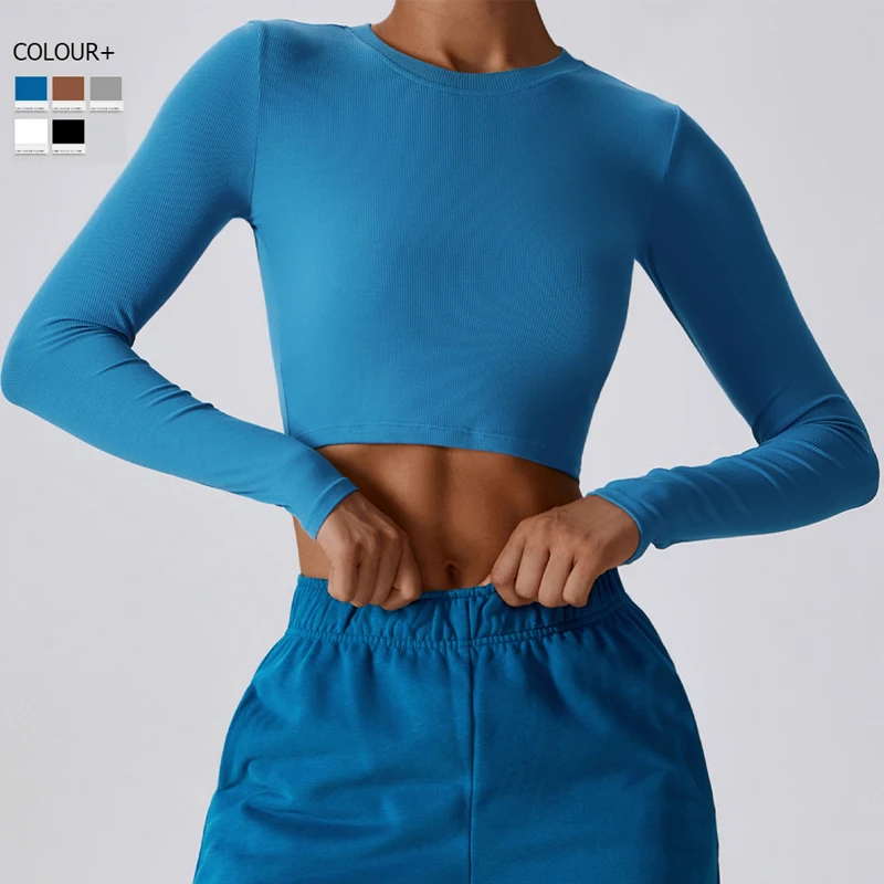 

Long Sleeve Yoga Shirt Women Solid Color Slim Fit Gym Running Top Lightweight Breathable Fitness Shirt Female Workout Clothes
