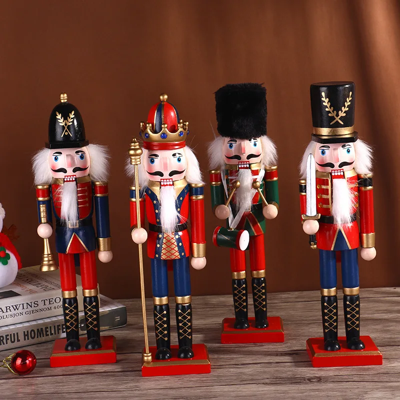 

Cartoon Nutcracker Soldier Figurines Ornaments 30CM Nutcracker Puppet Desktop Wooden Doll Christmas Home Decoration Kids Gifts