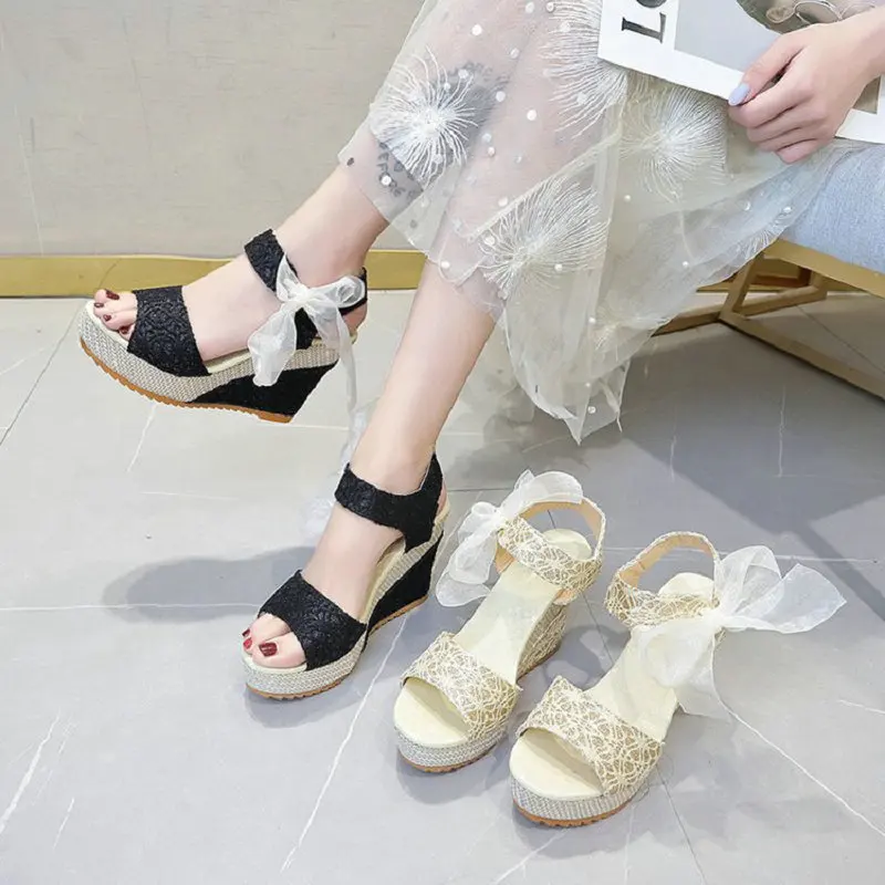 Hot Lace Leisure Women Wedges Heeled Nice Women Shoes Brilliant Summer Sandals Party Platform High Heels Lovely Woman Shoe