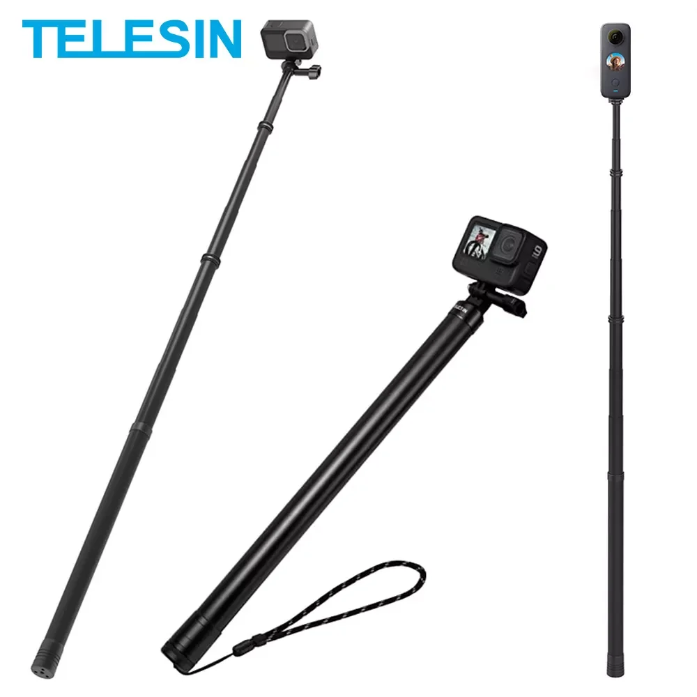 

TELESIN 118''/3M Ultra Long Monopod Carbon Fiber Selfie Stick For GoPro Hero 10 9 8 7 6 5 4 Max Insta360 One X One R Osm