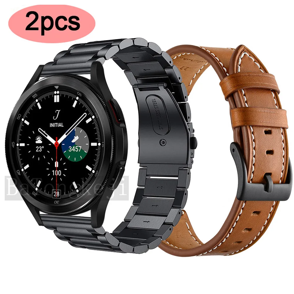 

20mm Metal Strap For Samsung Galaxy Watch 4 Classic 46mm Smart Watch For Galaxy Watch 4 44mm Bracelet Genuine Leather Watchbands