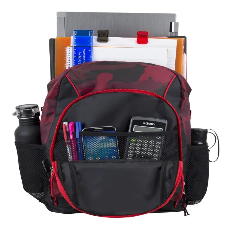 Unisex Triple Pocket Backpack, Red Camoflauge