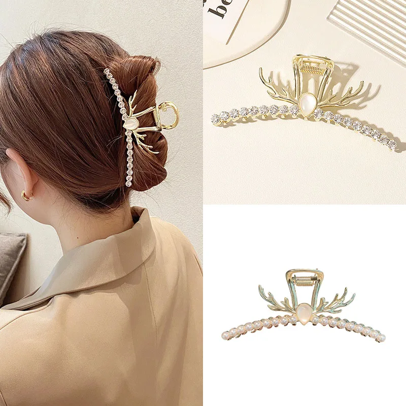 

Hot Sale 2022 Antlers Opal Claw Clip Pearl And Diamond Hairpin Headdress Butterfly Hair Accessories