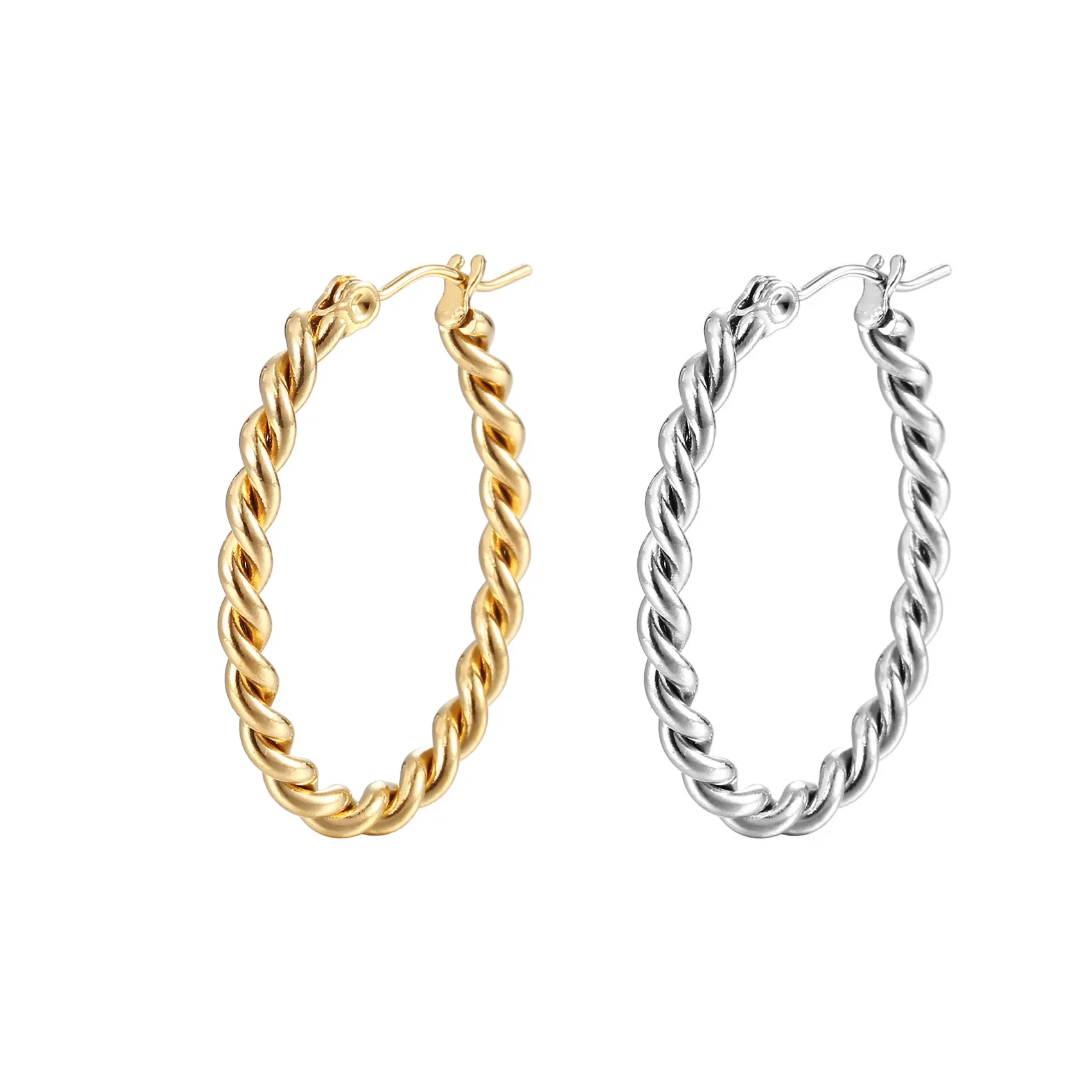 Flyfyp Позолоченные шикарные водонепроницаемые серьги-кольца из нержавеющей стали