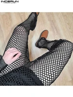 sexy leisure style long pants new men casual pantalons party nightclub male see through mesh diamond trousers s 5xl incerun 2022