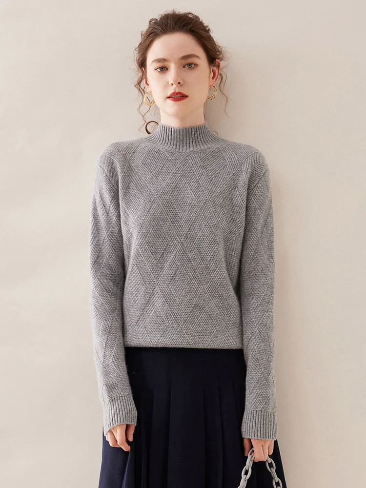 Женский кашемировый свитер толстый теплый пуловер с ложным воротником 100%