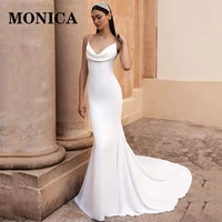 monica simple wedding dress elegant spaghetti straps satin slim fit wrinkle temperament bridal custom dress prom new fashion