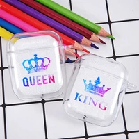fashion letter king queen soft silicone tpu case for airpods pro 1 2 3 clear silicone wireless bluetooth earphone box cover
