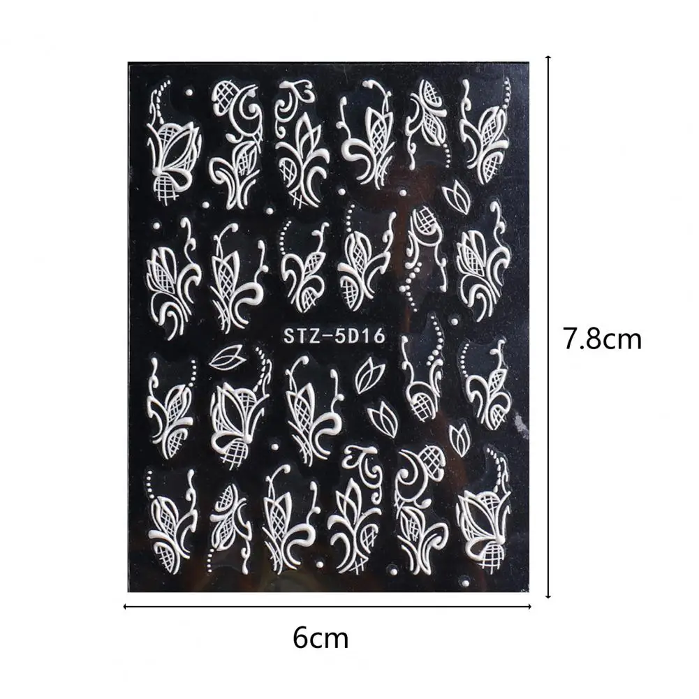 

Delicate Nail Transfer Non-Fading White Nail Engraved Embossed Design 5D Decals Attractive Lightweight Nail Foils for Female