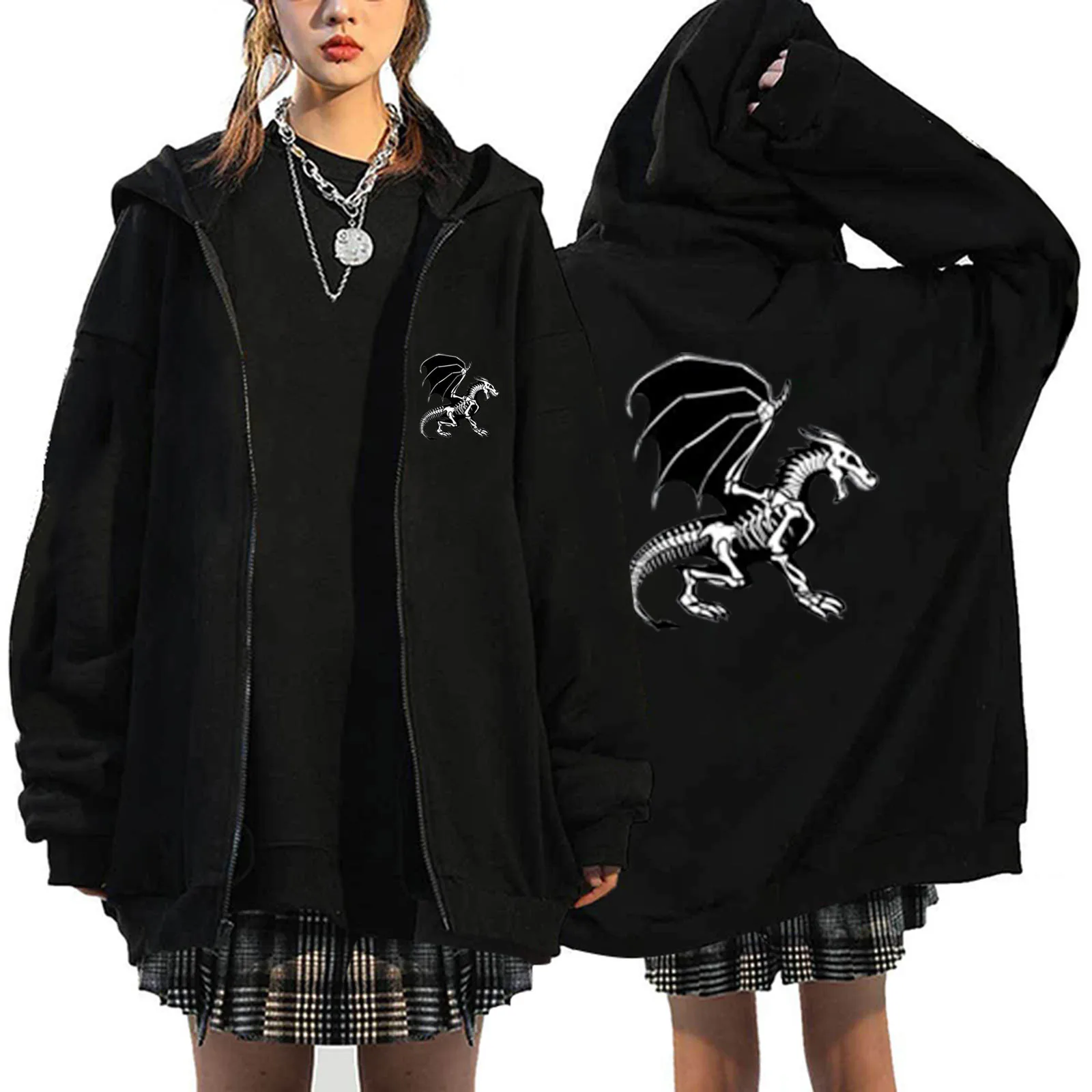 

Print Hoodies Womens Long Sleeve Top Gothic Zip Up Hoodie Lace Sweatshirt With Pockets y2k clothes sudaderas con capucha
