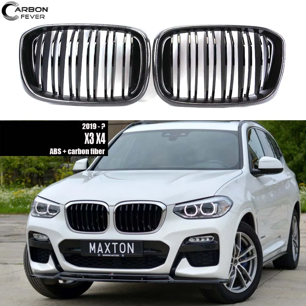 

Решетка для BMW X3 G01 X4 G02, из углеродного волокна с двойными реглами + передняя решетка из АБС-пластика для гонок, сменный тип 2018-2021